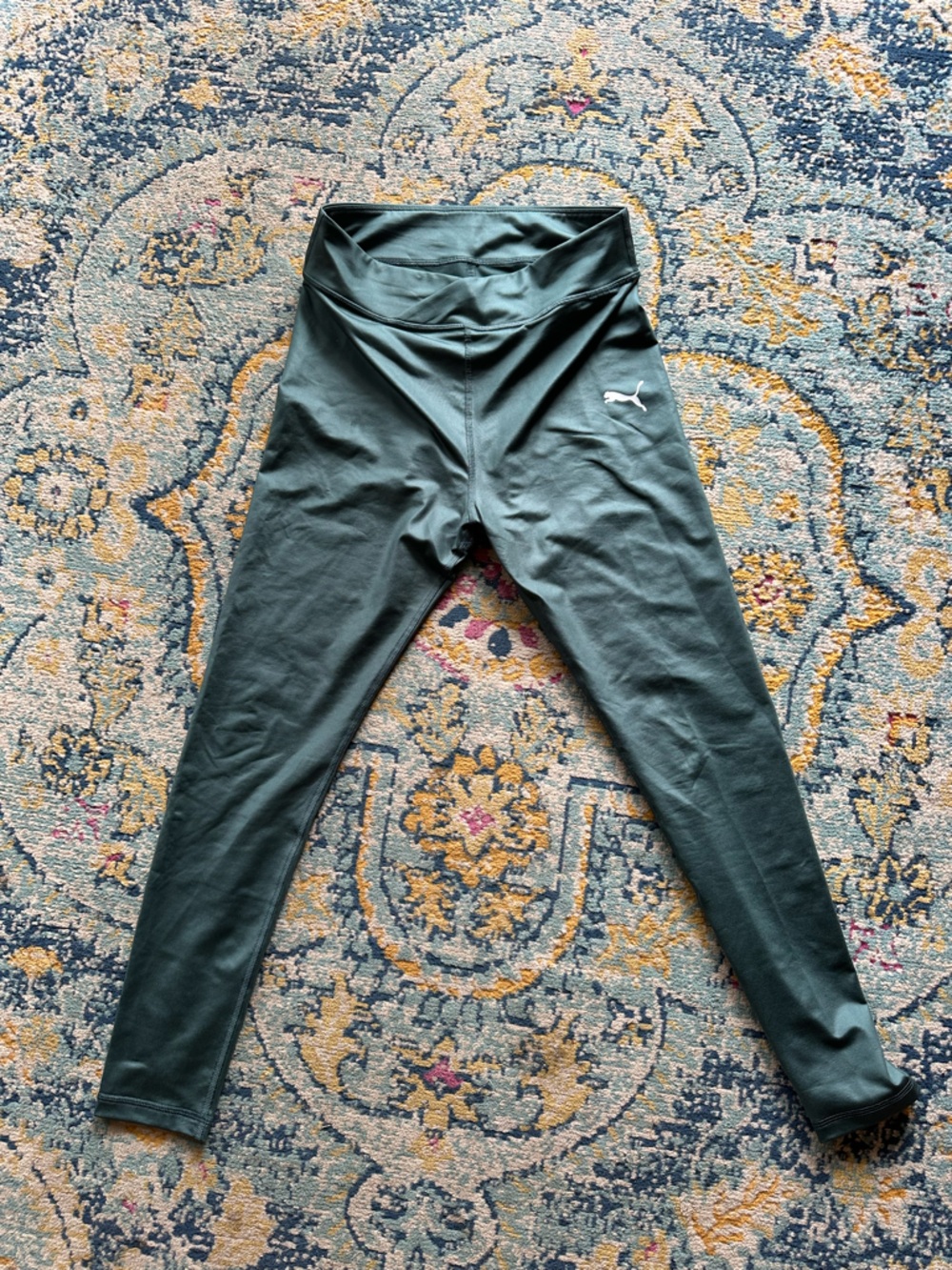 Puma Women's Dark Green High-Waist Leggings with Logo
